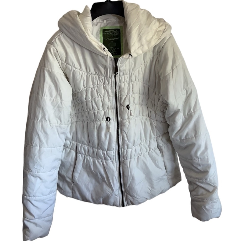 US POLO ASSN MEN’s WHITE PUFFER ZIP-UP HOODIE JACKET
